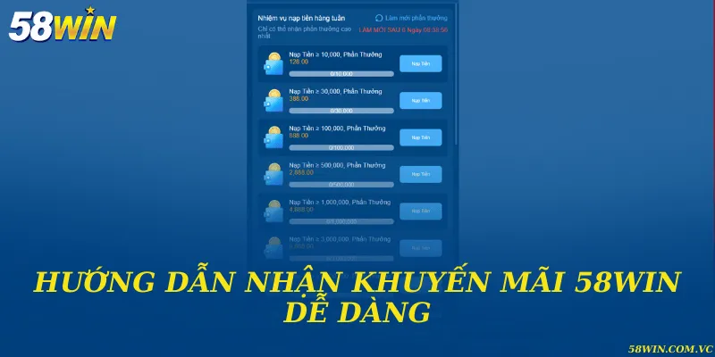 Hướng dẫn nhận khuyến mãi 58WIN dễ dàng