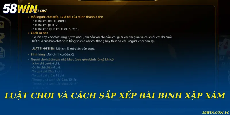 Luật chơi và cách sắp xếp bài binh xập xám