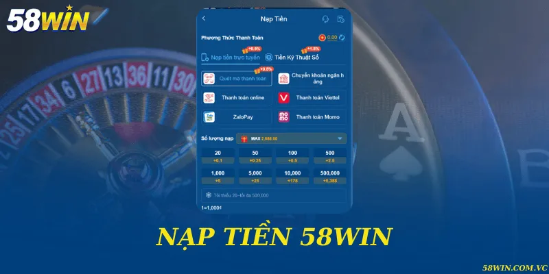 Nạp tiền siêu tốc, hỗ trợ nhiều phương thức tiện lợi an toàn